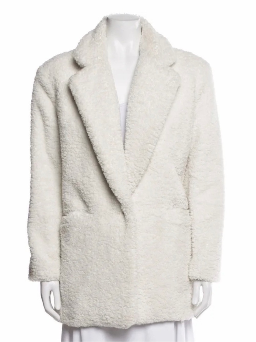 Alice + Olivia Ivory Faux Fur Teddy Coat Shawl Collar Size M - Picture 2 of 9